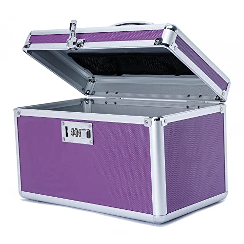 Combination Locking Medicine Box with Portable Storage Case，12.2''x 7.2''x 7.6'', Childproof Medication Lock Organizer，Lockbox for Secure Cash, Jewelry, ID Documents (Purple/Medium)