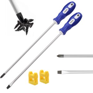 smseace 2 packs slotted and phillips screwdriver set 12 "(ph2), long flat blade screwdriver and cross-head screwdriver, magnetic extended screwdriver with rubber handle.e-007-2p