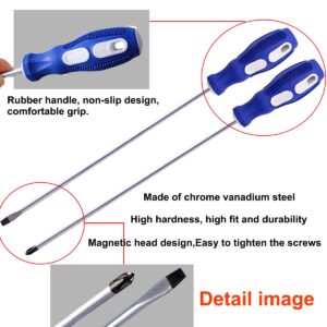 smseace 2 Packs Slotted And Phillips Screwdriver Set 12 "(PH2), Long Flat Blade Screwdriver And Cross-head Screwdriver, Magnetic Extended Screwdriver With Rubber Handle.E-007-2P