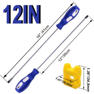 smseace 2 Packs Slotted And Phillips Screwdriver Set 12 "(PH2), Long Flat Blade Screwdriver And Cross-head Screwdriver, Magnetic Extended Screwdriver With Rubber Handle.E-007-2P