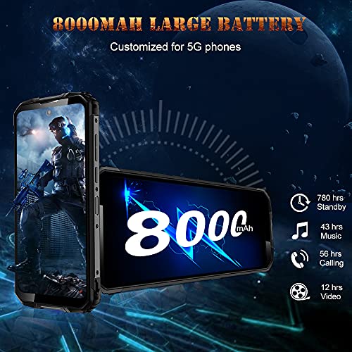 OUKITEL WP10 5G Rugged Smartphone Unlocked, 8000Mah Battery 18W Fast Charging, 6.67" FHD+ Screen, 8GB+128GB 48MP AI Quad Camera, Waterproof Shockproof, NFC/GPS Dual SIM, Android 10 Unlocked Phone