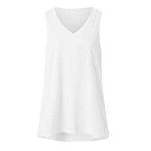 wodceeke Women's Solid Color Tank Tops Sleeveless V-neck T-shirt Summer Casual Loose Basic Vest Top (White, L)