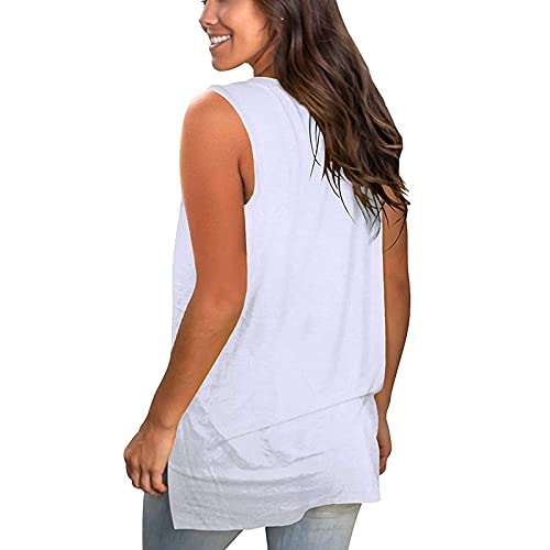 wodceeke Women's Solid Color Tank Tops Sleeveless V-neck T-shirt Summer Casual Loose Basic Vest Top (White, L)