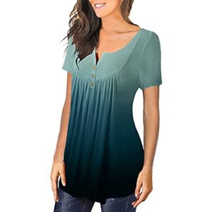 wodceeke Women's Gradient T-shirt Short Sleeve Round Neck Basic Button Tee Summer Casual Loose Top (Green, M)