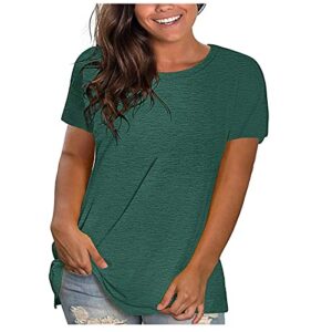 wodceeke women's top round neck short sleeve plain t-shirt plus size casual basic tee (green, xl)