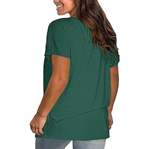 wodceeke Women's Top Round Neck Short Sleeve Plain T-shirt Plus Size Casual Basic Tee (Green, XL)