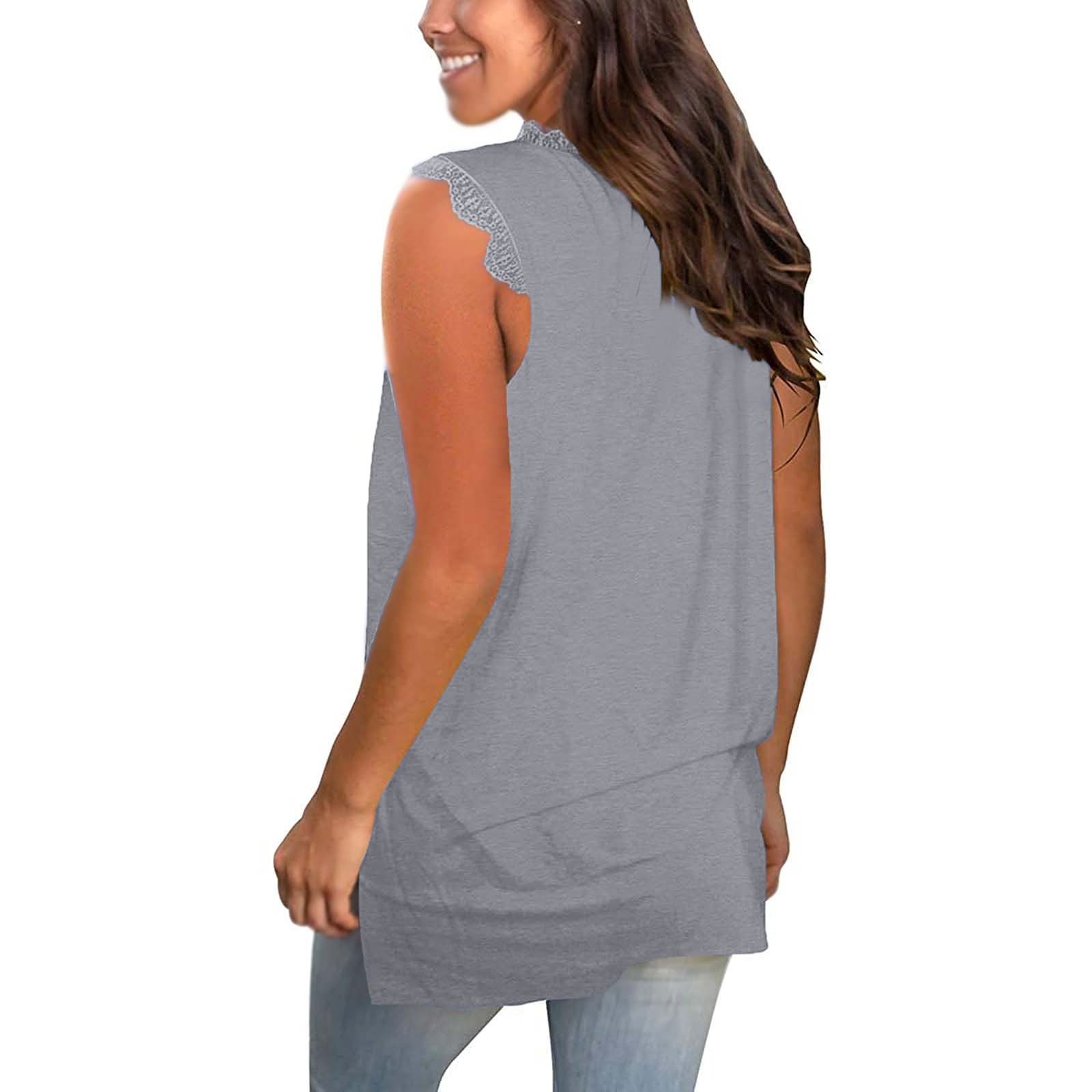 wodceeke Womens V Neck Tank Tops Sleeveless Gradient Blouse Shirts Summer Loose Henley Tops Tee (5- Gray, S)