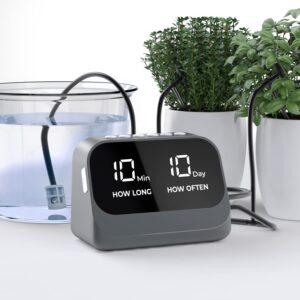 automatic watering system for potted plants, plant waterer with smart programmable timer, waterproof led display & large capacity battery, precise distribution of water, gray