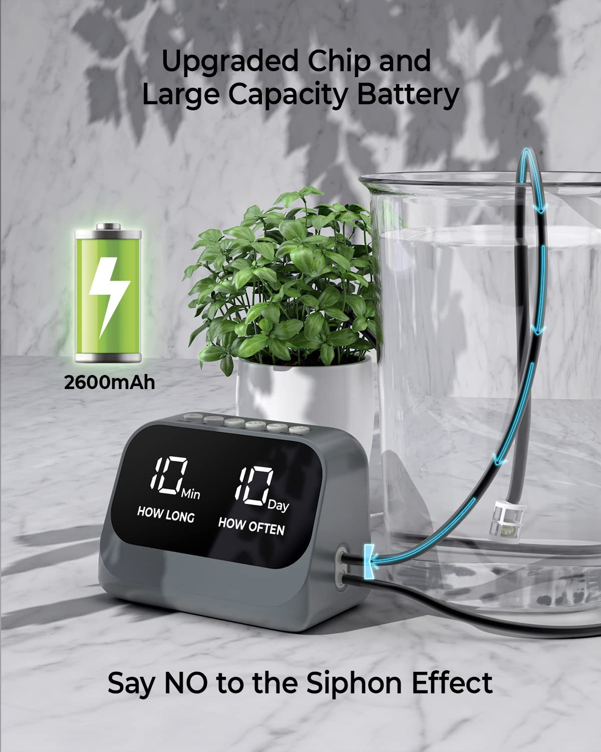 Automatic Watering System for Potted Plants, Plant Waterer with Smart Programmable Timer, Waterproof LED Display & Large Capacity Battery, Precise Distribution of Water, Gray