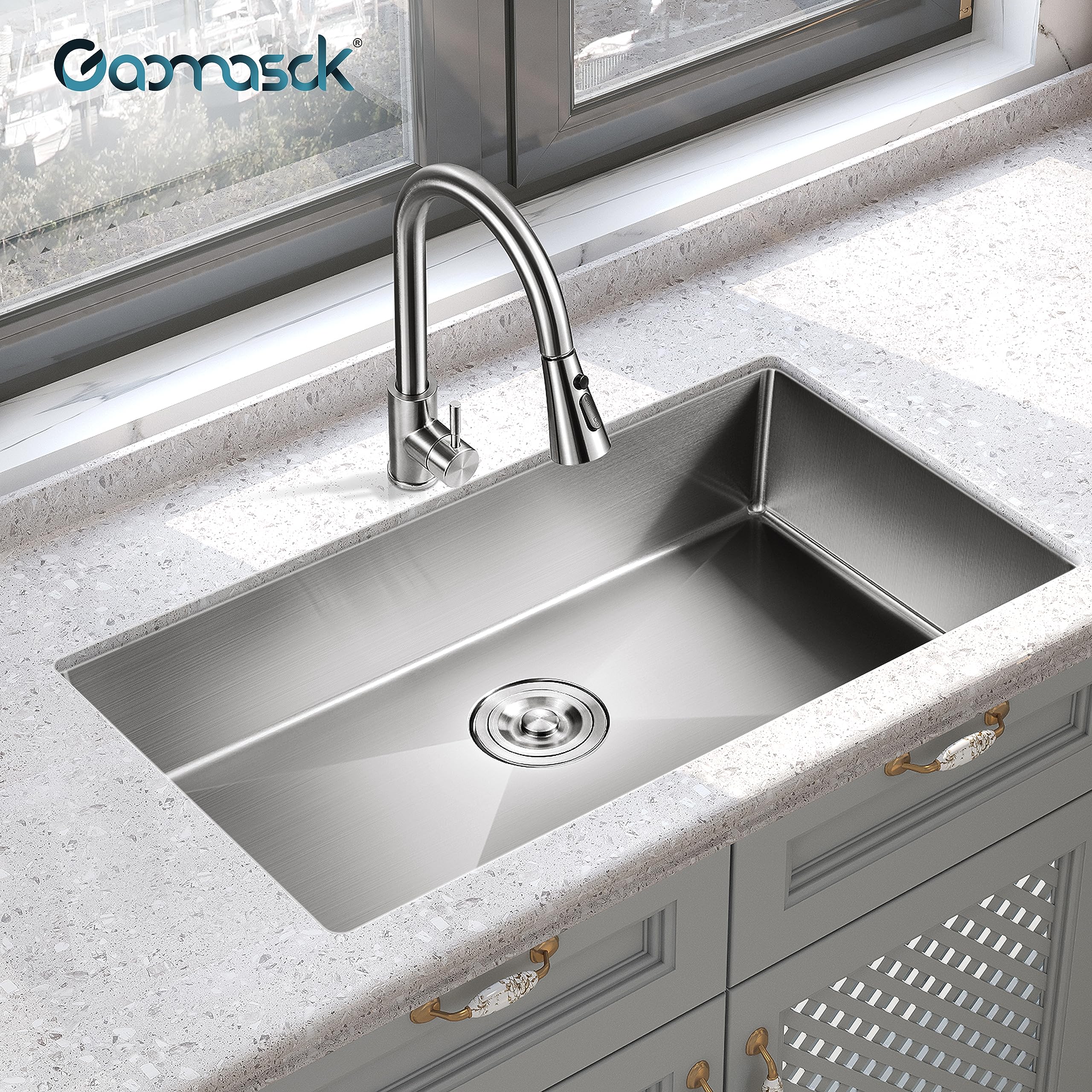 Gaomasck Nano Kitchen Sink,30 Inch Undermount Sink,Single Bowl Kitchen Sink,16 Gauge Stainless Steel Sink,Standard High-end Handmade For Kitchen Sink,2 Item Kitchen Sink Set