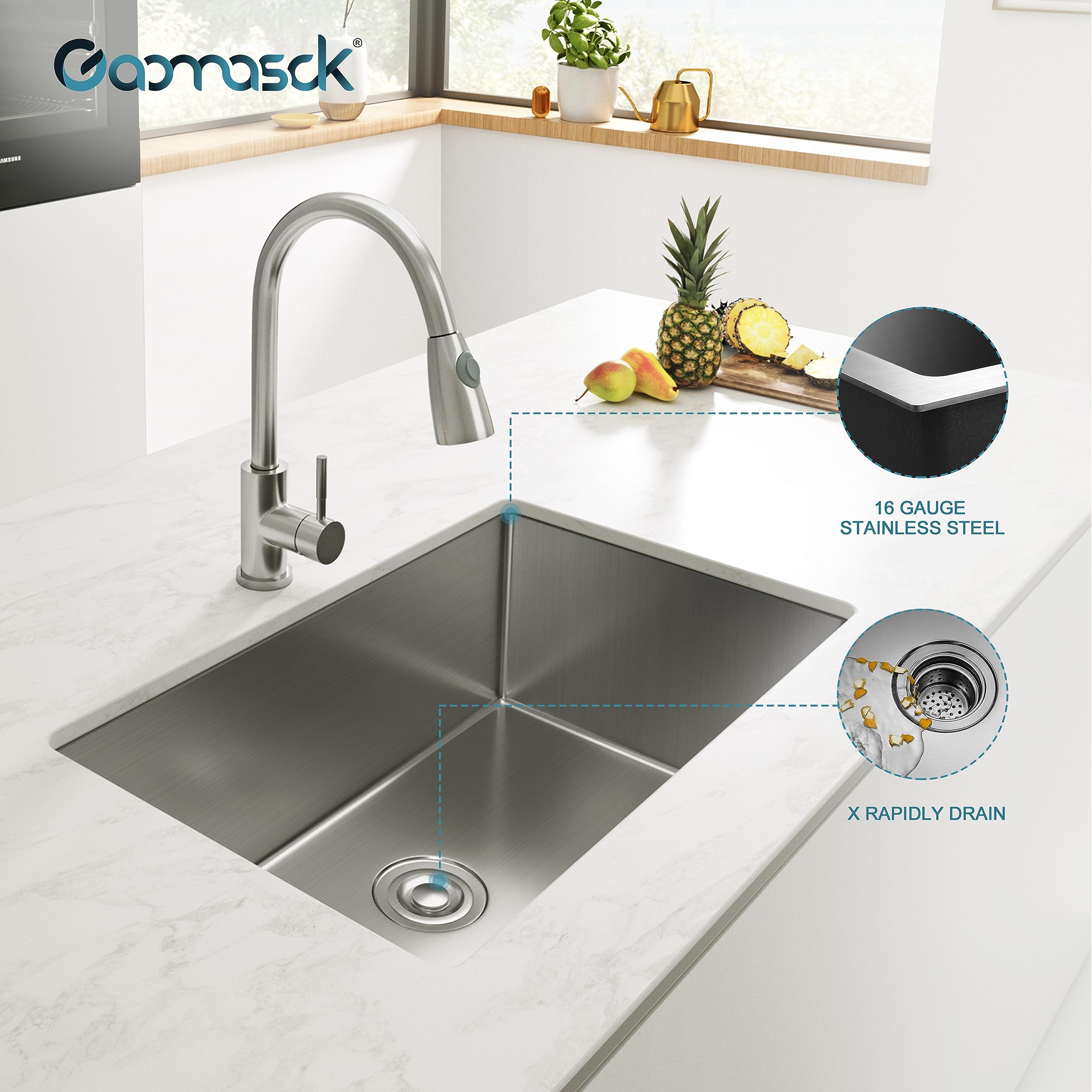 Gaomasck Nano Kitchen Sink,30 Inch Undermount Sink,Single Bowl Kitchen Sink,16 Gauge Stainless Steel Sink,Standard High-end Handmade For Kitchen Sink,2 Item Kitchen Sink Set