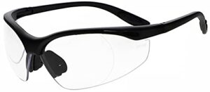 full lens magnifying safety glasses - safety reading glasses for men, women, work, healthcare, riding - with black lightweight wrap-around frame - z87.1 certified - uv protection - clear lens, 1.50