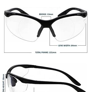 Full Lens Magnifying Safety Glasses - Safety Reading Glasses for Men, Women, Work, Healthcare, Riding - with Black Lightweight Wrap-Around Frame - Z87.1 Certified - UV Protection - Clear Lens, 1.50
