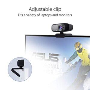 ASUS Webcam C3 1080p HD USB Camera - Beamforming Microphone, Tilt-Adjustable, 360 Degree Rotation, Wide Field of View, Compatible with Skype, Microsoft Teams and Zoom (Renewed)
