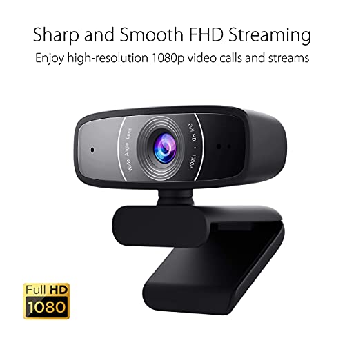 ASUS Webcam C3 1080p HD USB Camera - Beamforming Microphone, Tilt-Adjustable, 360 Degree Rotation, Wide Field of View, Compatible with Skype, Microsoft Teams and Zoom (Renewed)