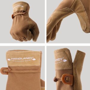 HLDD HANDLANDY Womens Leather Work Gloves, 2 Pairs Cowhide Gardening Gloves Breathable Utility Work Gloves for Driver, Mechanics, Construction, Yardwork (Medium, Brown)…