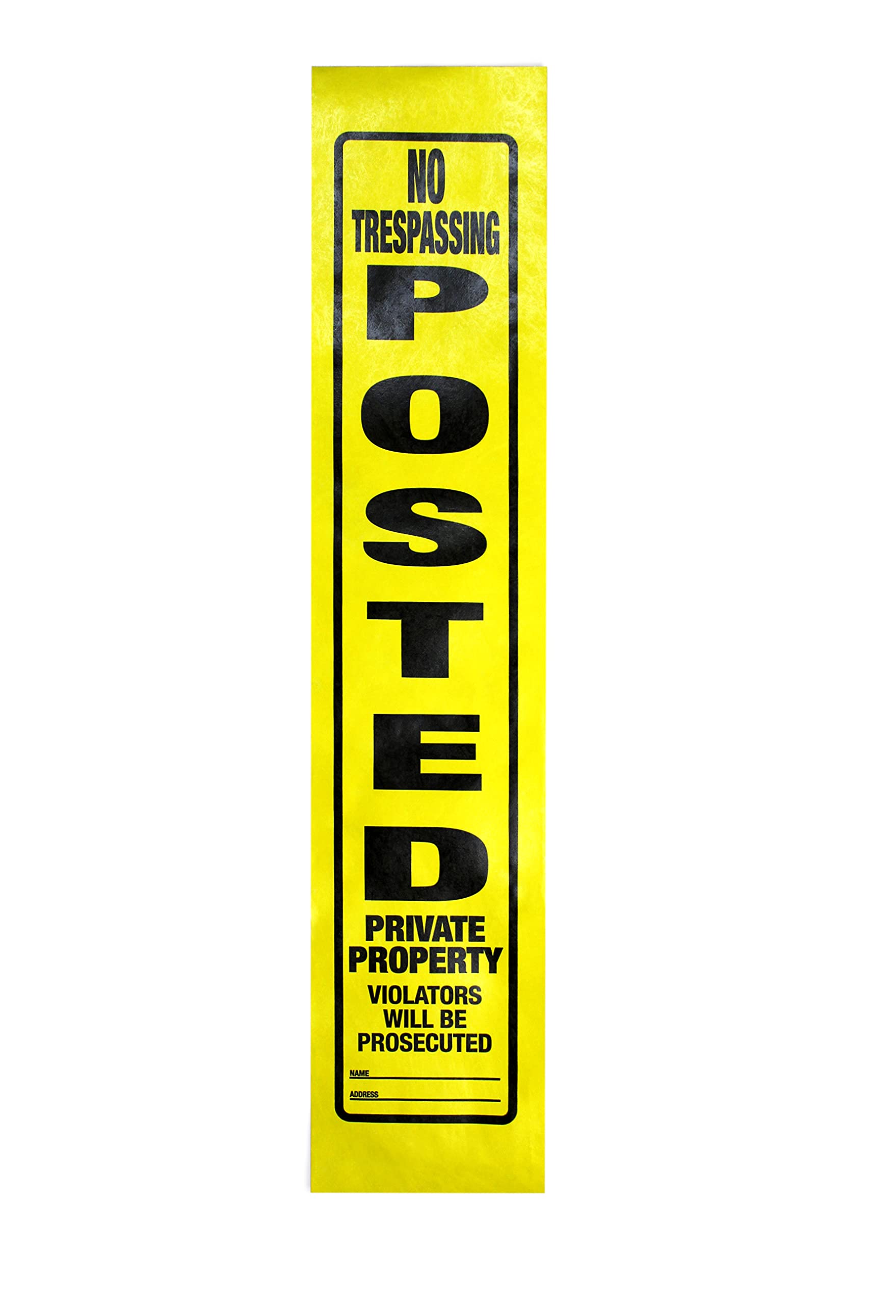 WristCo Posted Sign Yellow Private Property for outdoors - 4" x 20" 100 per Roll weatherproof tear-resistant Tyvek high visibility for warning no trespassing hunting fishing trapping