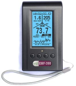 advanced emf meter gq emf-390 3-in-1 emf elf rf meter, 5g cell tower smart meter wifi signal detector rf up to 10ghz with data logger and 2.5ghz spectrum analyzer