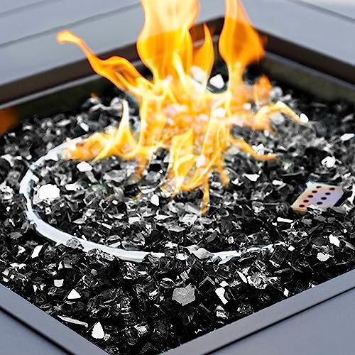 Kinger Home High Luster Reflective 10-Pound Fire Glass for Fire Pit Fireplace Landscaping, 1/2-Inch Onyx Black