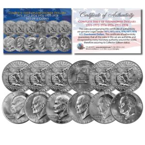 eisenhower ike dollars 6-coin set complete set of all years 1971-1978 with capsules and certificate