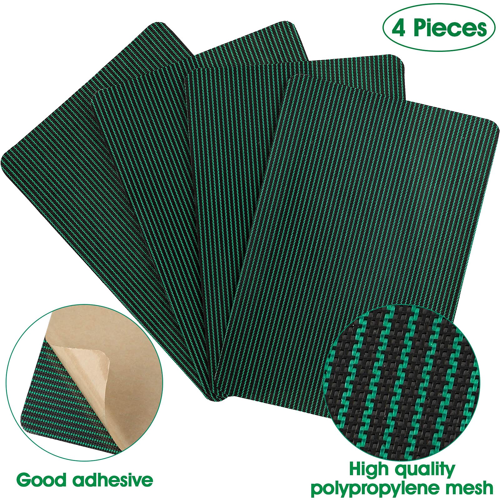 4 Pieces Pool Safety Cover Patch Kit Swimming Pool Safety Cover Repair Mesh with Self Adhesive Green Mesh Patch Kit for Pool Cover (12 x 8 Inch)