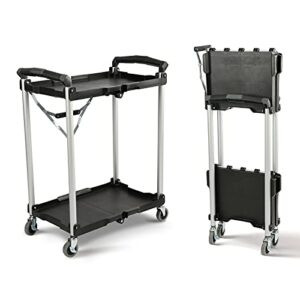 olympia tools 89-356 pack-n-roll folding collapsible service cart, black, 50 lb. load capacity per shelf, 2-layers