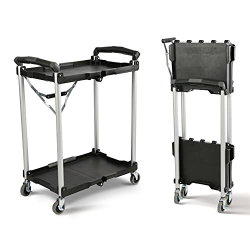 Olympia Tools 89-356 Pack-N-Roll Folding Collapsible Service Cart, Black, 50 Lb. Load Capacity per Shelf, 2-Layers