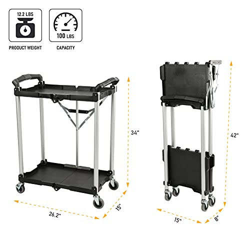Olympia Tools 89-356 Pack-N-Roll Folding Collapsible Service Cart, Black, 50 Lb. Load Capacity per Shelf, 2-Layers