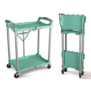 olympia tools 89-357 pack-n-roll folding collapsible service cart, teal, 50 lb. load capacity per shelf, 2-layers