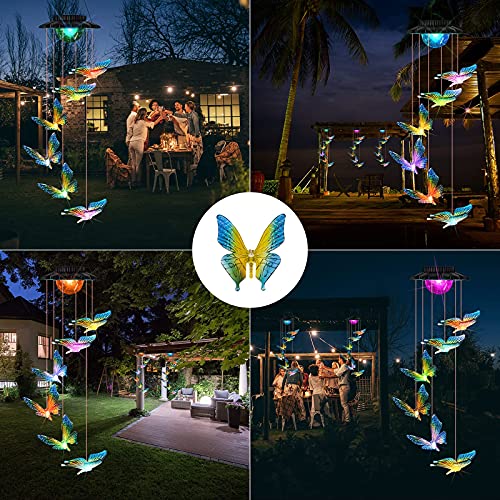 Solar Wind Chimes, LED Butterfly Color Changing Outdoor Indoor Waterproof Mobile Decorative Outdoor Hanging Solar Lights for Home Patio Yard Garden Decor Birthday Great Gifts