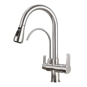 huahualala kitchen sink faucet with pull down sprayer 2 handle 3 in 1 water filter purifier faucets, brass drinking water faucet reverse osmosis faucet brushed nickel