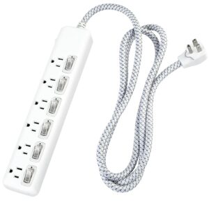 power strip extension cord 6 ft, 6 rotating outlets & 4 usb charging ports, 1875w, 1020 j, flat plug wall mount surge protector strips for home, office, white