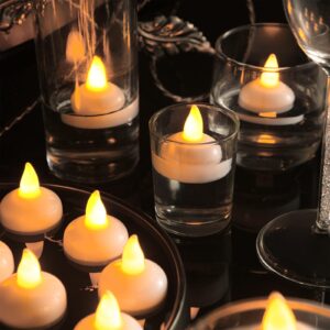 Honoson 36 Pieces Valentine's Day Flameless Floating Candles Waterproof LED Tea Lights Warm White Battery Flickering Water Activated Floating Candles for Wedding Party Pool Decorations(Yellow Light)