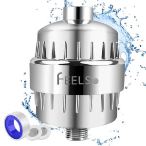 feelso 18 stage shower filter, upgraded high output universal shower head water softener filter for hard water remove chlorine fluoride heavy metals sediments impurities