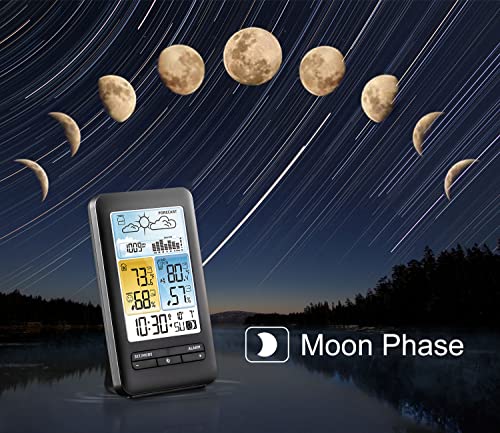 KALEVOL Weather Stations Indoor Outdoor Thermometer Wireless Color Display Temperature Humidity Monitor with Atomic Clock and Adjustable Backlight, Weather Thermometers with Barometer and Moon Phase…