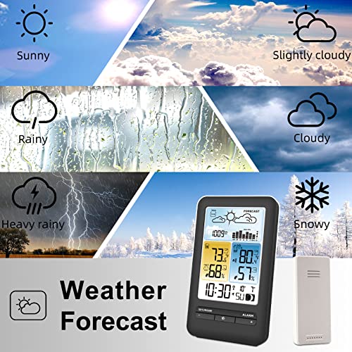 KALEVOL Weather Stations Indoor Outdoor Thermometer Wireless Color Display Temperature Humidity Monitor with Atomic Clock and Adjustable Backlight, Weather Thermometers with Barometer and Moon Phase…