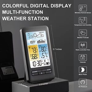 KALEVOL Weather Stations Indoor Outdoor Thermometer Wireless Color Display Temperature Humidity Monitor with Atomic Clock and Adjustable Backlight, Weather Thermometers with Barometer and Moon Phase…