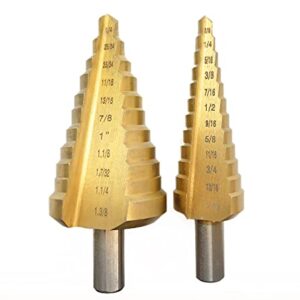 Step Drill Bit for Metal, Step Drill Bit, CORTOOL Titanium High Speed Steel Step Drill Bit Set, Unibit Step Drill Bit, Heavy Duty Step Bit, HSS Drill Bit Set Total 23 Sizes 1/4"-1-3/8", 3/16"-7/8"