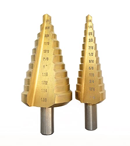 Step Drill Bit for Metal, Step Drill Bit, CORTOOL Titanium High Speed Steel Step Drill Bit Set, Unibit Step Drill Bit, Heavy Duty Step Bit, HSS Drill Bit Set Total 23 Sizes 1/4"-1-3/8", 3/16"-7/8"