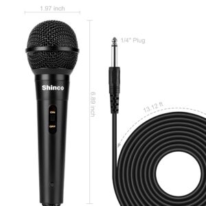 Shinco Handheld Wired Microphone, Cardioid Dynamic Vocal Mic with 13ft Cable and ON/Off Switch, Ideally Suited for Speakers, Karaoke Singing Machine, Amp, Mixer