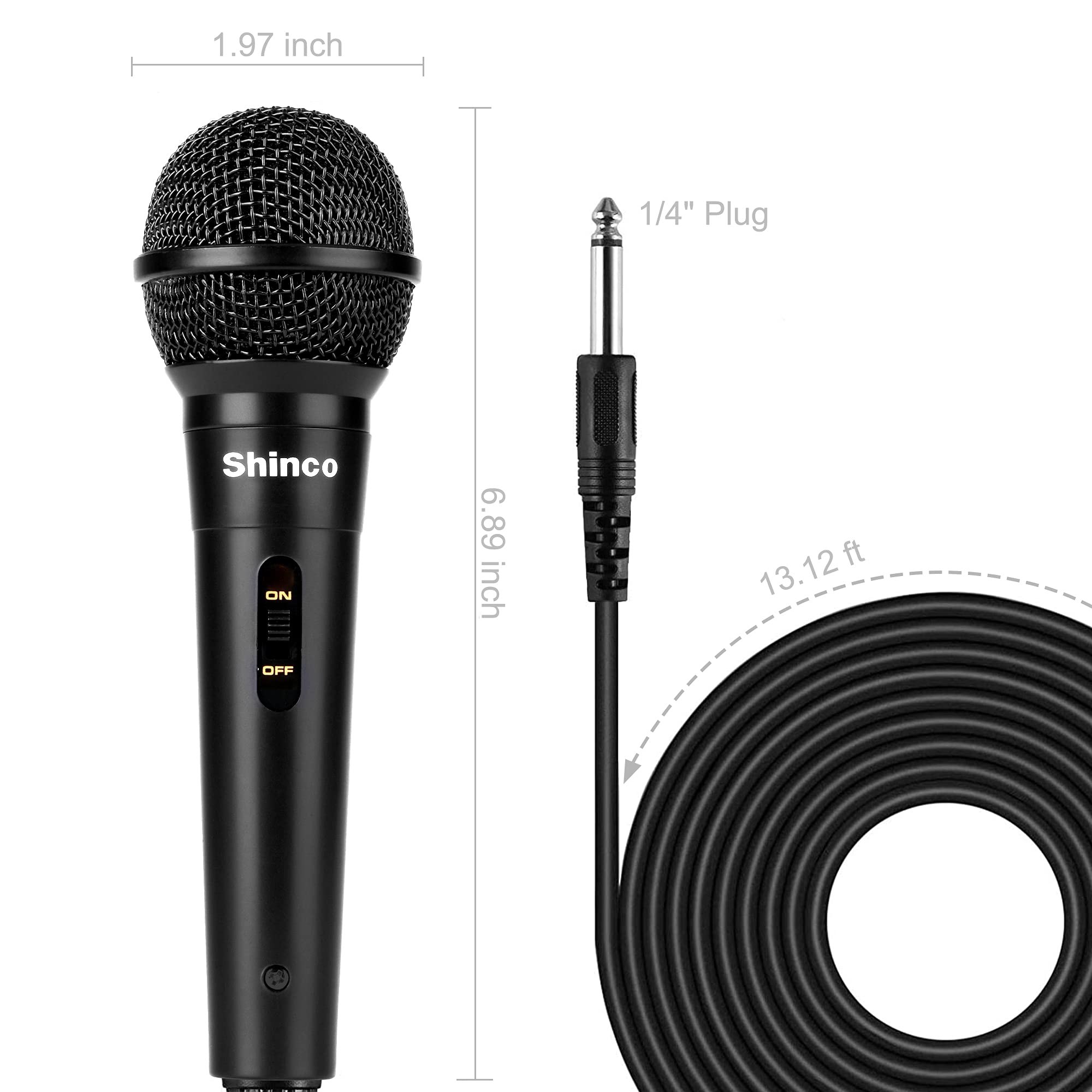 Shinco Handheld Wired Microphone, Cardioid Dynamic Vocal Mic with 13ft Cable and ON/Off Switch, Ideally Suited for Speakers, Karaoke Singing Machine, Amp, Mixer