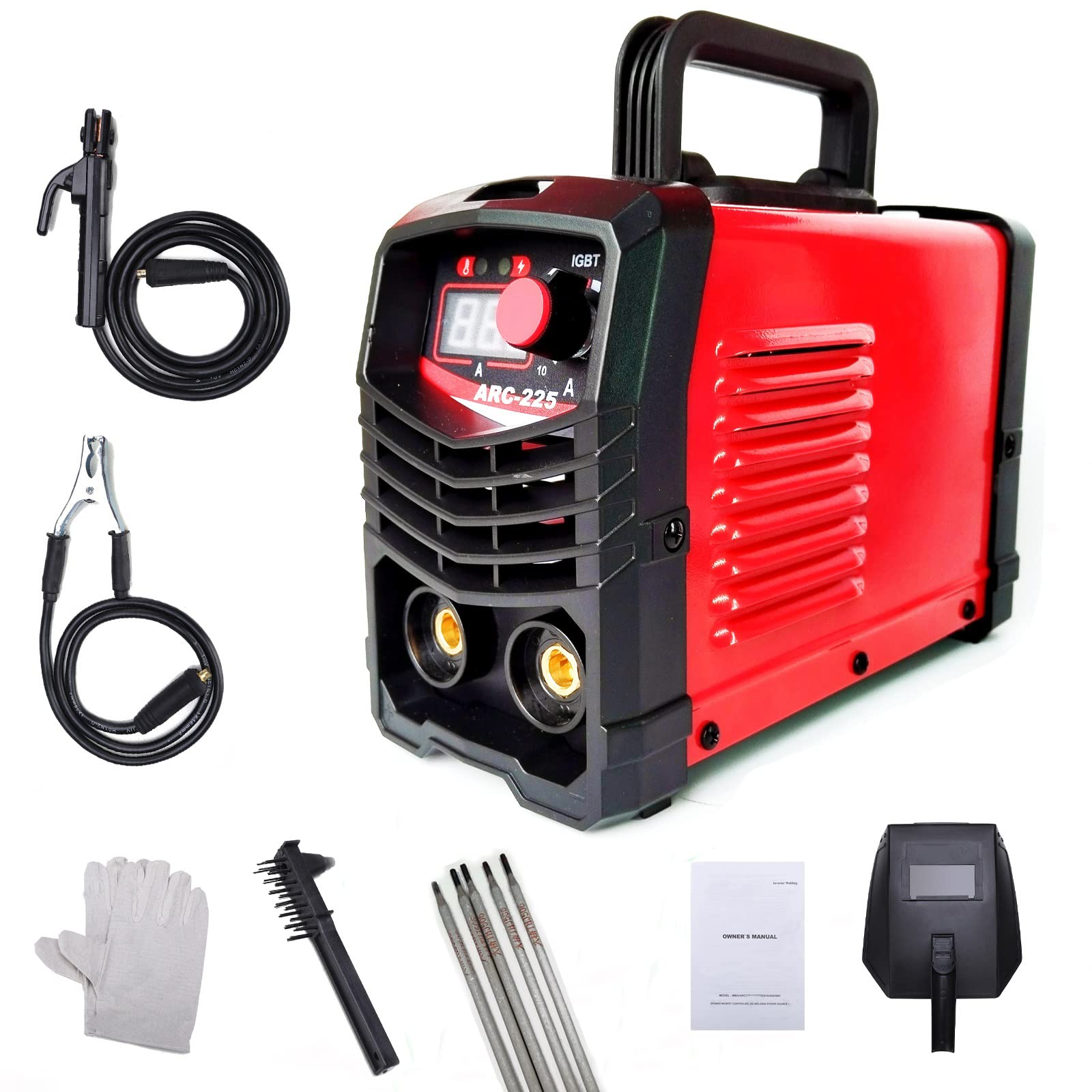 Mini Welding Machine 110V Plug, 225A Stick ARC Welder Machine IGBT Digital Smart VRD Hot Start with Wire、Tongs, Ground Wire, Clip, Mask and Gloves.fits Below 3.2mm Welding rods