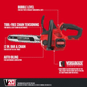 CRAFTSMAN V20 Mini Chainsaw, Cordless, 12 inch, Bare Tool Only (CMCCS620B)