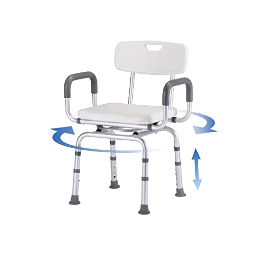 IdeaEuropa Premium Bathroom Swivel Shower Chair Pivoting Bath Bench with Back - Heavy Duty 360 Degree Swivel Seat