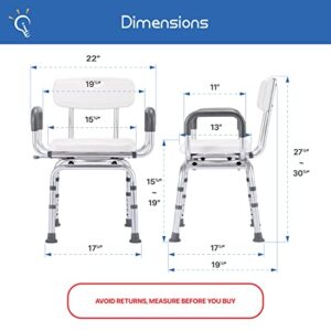 IdeaEuropa Premium Bathroom Swivel Shower Chair Pivoting Bath Bench with Back - Heavy Duty 360 Degree Swivel Seat