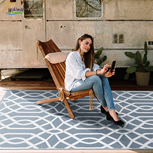 wikiwiki Outdoor Rug, 5x8ft Waterproof Reversible Mat Indoor Outdoor Rugs Carpet, Small Area Rug Plastic Straw Rug for Patio Deck Balcony Pool RV Camping Beach Picnic, Grey