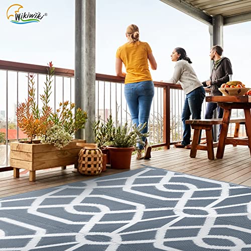 wikiwiki Outdoor Rug, 5x8ft Waterproof Reversible Mat Indoor Outdoor Rugs Carpet, Small Area Rug Plastic Straw Rug for Patio Deck Balcony Pool RV Camping Beach Picnic, Grey