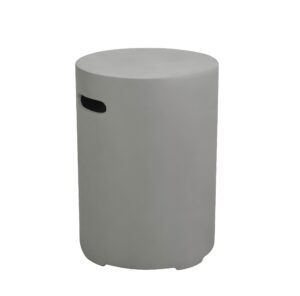 ams fireplace | elementi lunar concrete propane tank cover (cylinder smooth - light gray) | gfrc, light gray color, round shape, size - 15.7 x 15.7 x 20 inches | suited for lunar light grey fire pit.