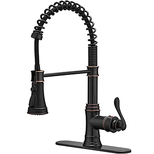 Bathfinesse Kitchen Sink Faucet with Pull Down Sprayer, 1 or 3 Hole, Oil Rubbed Bronze