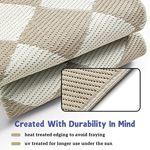 Kurala Reversible Rugs Plastic Patio Area Rugs, Lightweight Outside Mats for Patio, Straw, RV Camping, Beach and Picnic (5x8ft Taupe)